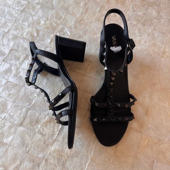 Vaneli Rockstud Heels studded strappy sandals NEW Midge black leather $175 - Picture 6 of 13